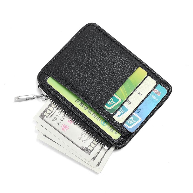 Nuevo bolso de tarjeta de PU con patrón de lichi, estilo explosivo de comercio exterior, funda de tarjeta de licencia de conducir, venta directa de fábrica, cremallera multifuncional, antidesmagnetización