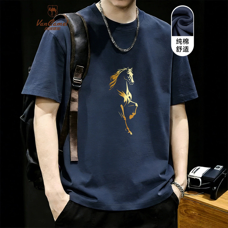 Western Camel short-sleeve men's summer heavyweight pure cotton 2026 new men's top printed trendy men's t-shirt Western Camel short-sleeve men's summer heavyweight pure cotton 2026 new men's top printed trendy men's t-shirt