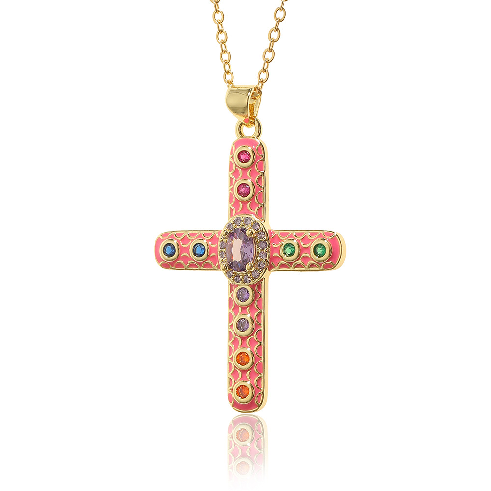 Simple Style Cross Copper Rhinestones Pendant Necklace In Bulk display picture 4