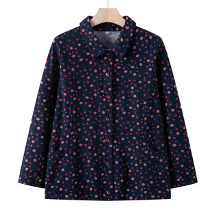 Middle-aged women's western style floral shirt new middle-aged and old cotton top mother long sleeve coat thin autumn