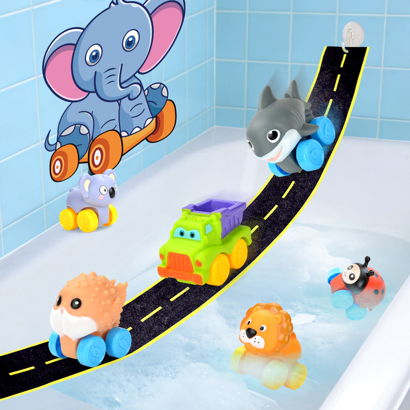 In-Stock Cross-Border New Model Bathroom Track Car Toy, Rubber Track Racing Car for Boys Aged 1-2