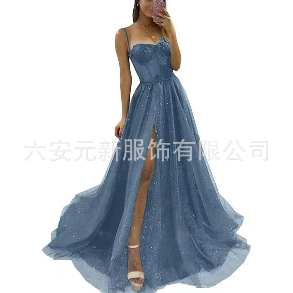 Europa y América del comercio exterior Amazon AliExpress deseo sexy nuevo largo elegante sexy negro adelgazamiento split vestido image 22