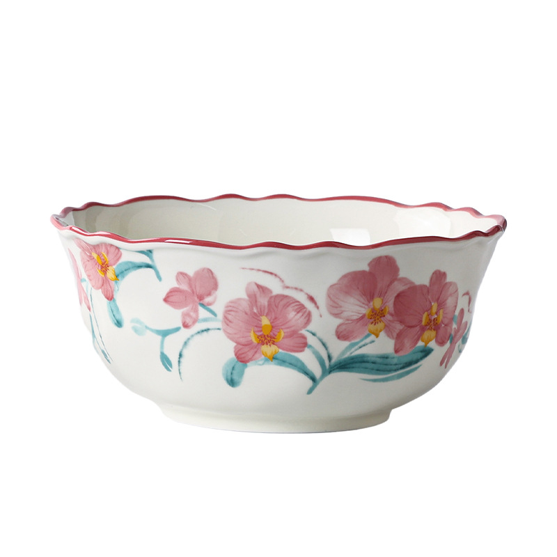 Shang 'en esmaltado cubiertos de color orquídea mariposa lujosa cerámica de color rojo set platos de platos de arroz reubicación