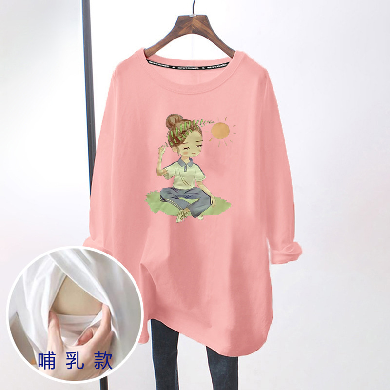 Maternity's Autumn and Winter New Loose Korean-style Breastfeeding Long-sleeved plus size Breastfeeding T-shirt