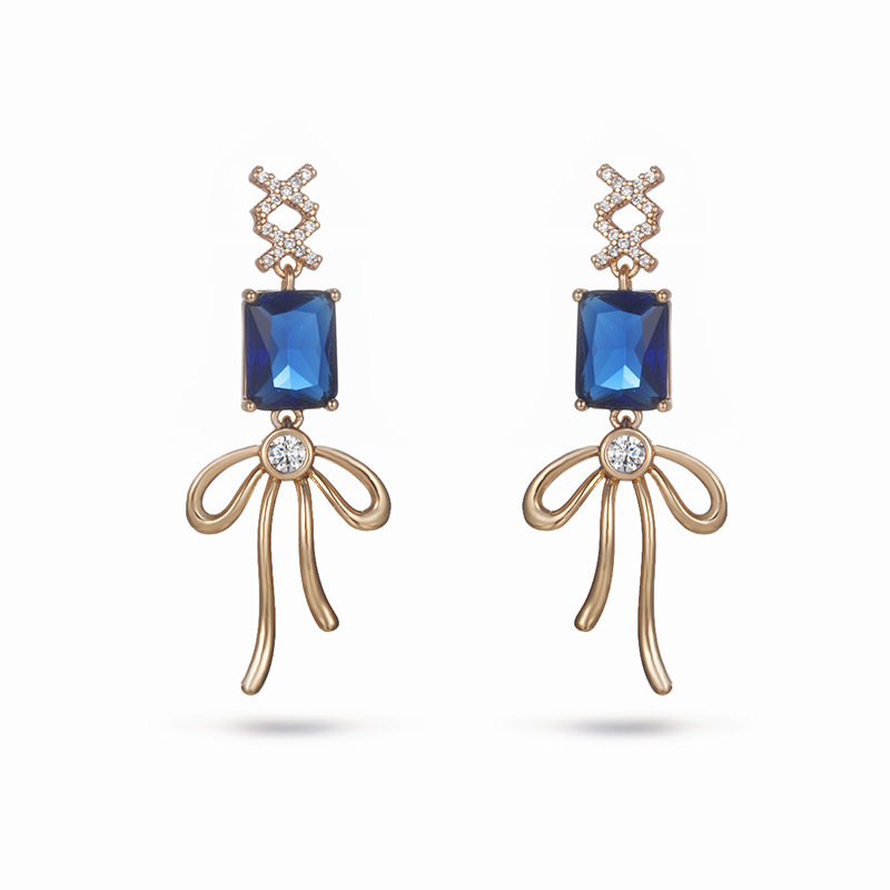 Xuping joyería de bronce de piedra artificial color azul geometría pendientes cuadrados pendientes de lujo pendientes de orejas al por mayor mujeres