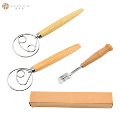 304 Stainless Steel Flour Mixer with Wooden Handle, Baguette Scoring Knife, French Bread Trimming Tool, and Whisk