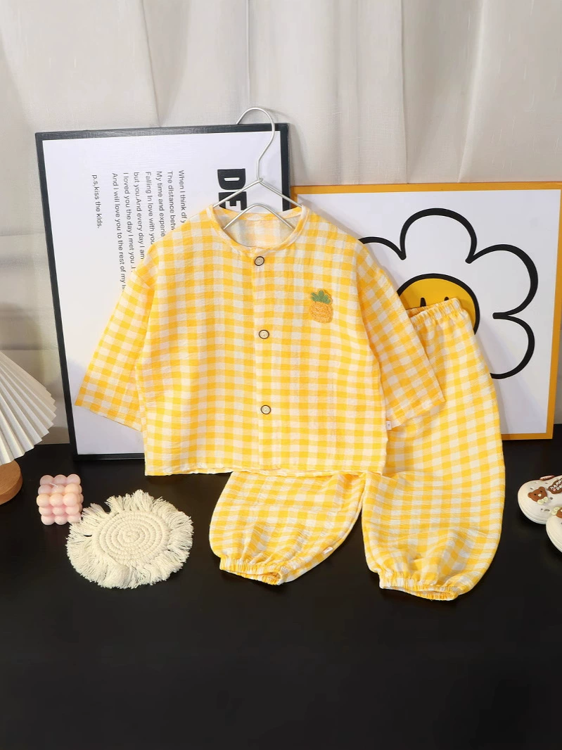 Children's Plaid Pajama Set, Unisex Summer–Autumn, Multi-Size 80–150 cm, 4 Colors