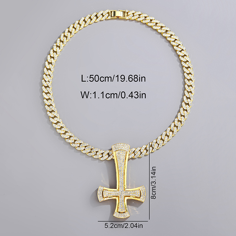 Explosiven Hip-Hop Diamant ëmgedréint Kräiz Anhänger Rock Nuetsclub Männer personaliséiert Halskette Bijouen_voghion.com