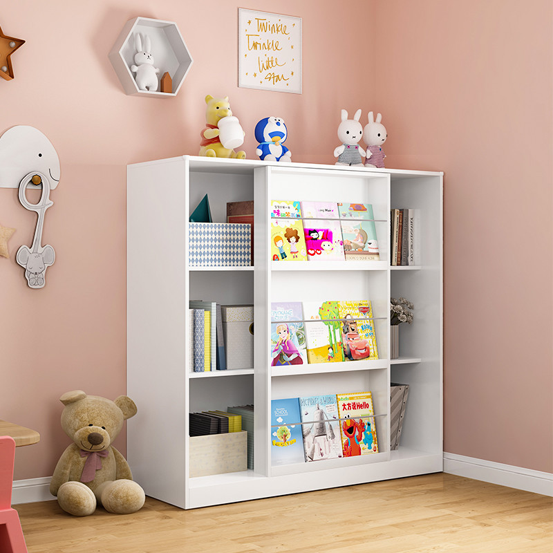 De los niños de baja estantería carril de deslizamiento de acero del hogar caja de imagen gabinete de almacenamiento piso hierro juguete gabinete de almacenamiento