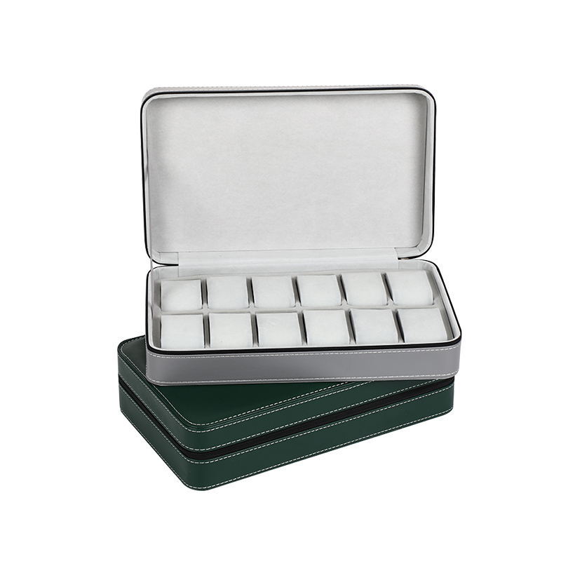Cross-Border Watch Case, Simple 12-Bit Durable Zipper Watch Bag, Pu Leather Portable Travel Watch Jewelry Box Cosmetics Bag