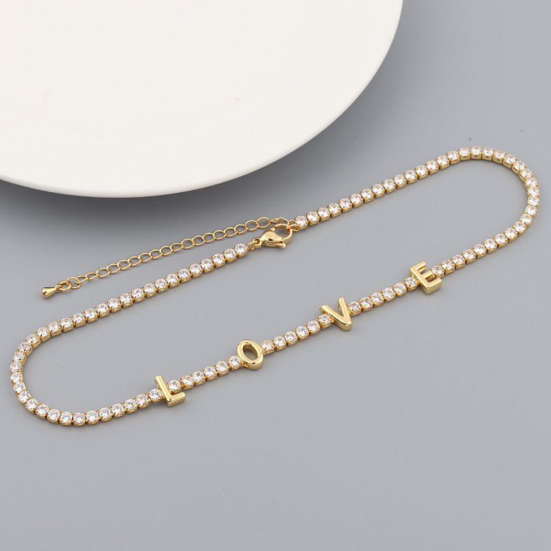 Necklace Classification Simple Style Letter Zircon Copper Choker Wholesale