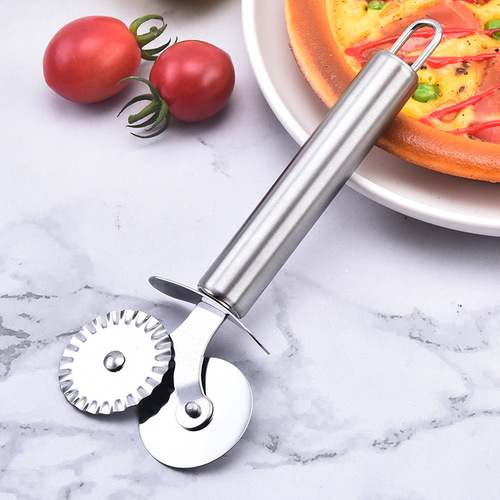 Stainless steel pizza cutter, dual-wheel pizza cutter, two-sided fluted pizza roller, baking tool, cross-border wholesale