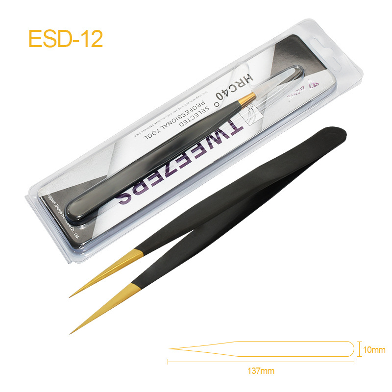 Pinzas de acero inoxidable para manualidades, pinzas puntiagudas para decoración de uñas, pestañas postizas, herramienta antiestática ESD-15 para bisutería.