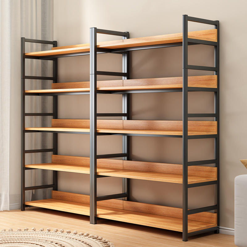Estante de libros simple Estante de almacenamiento de piso contra la pared Estante de almacenamiento doméstico Estante de hierro forjado Estante de sala de estar Estante de estudiantes