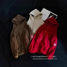 大鹅2025年冬季经典连帽奥粒绒斜拉链刺绣贴布宽松卫衣外套男女款