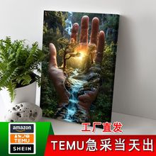 TEMU热销受与瀑布卧室挂画喷绘帆布画 抽象自然风景办公室装饰画