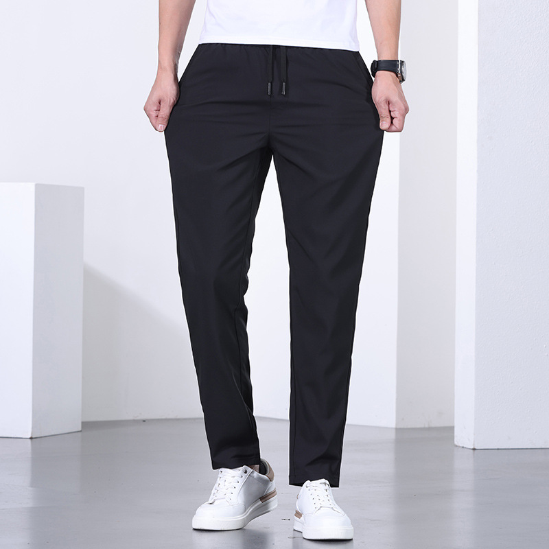 Cool Ice Silk Pants Men's Summer Thin Elastic Straight Pants Ultra-thin Quick-drying Breathable Sports Casual Pants for Men