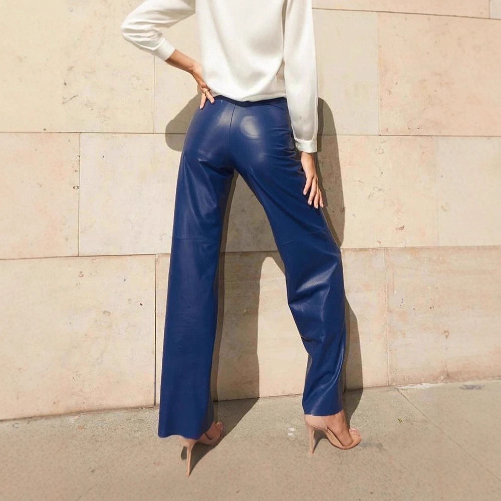 Autumn High Waist PU Leather Straight Leg Pants For Women Hip Lift Casual Elegant Stylish Bottoms_ecoleips.com