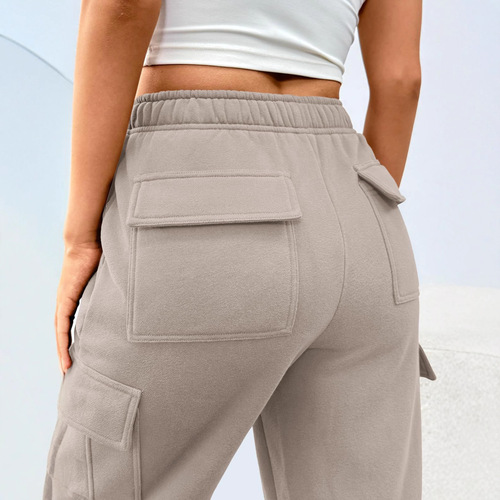 Amazon Cross-Border New Fall High-Waisted Wide Leg Work Pants Long Pants with Pockets Women's Sports Pants Loose Pants for Europe and America