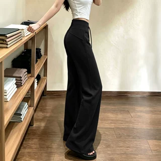 黑色微喇运动裤子女夏季2026新款小个子美式休闲卫裤瑜伽喇叭长裤