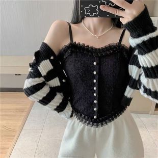 Hot Girl Chic Lace Camisole Outer Wear Fashionable and Sexy Girl Tube Top Slim Short Sleeveless Top