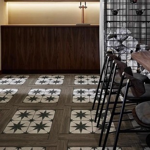New French retro wood grain mosaic tile 600x600 coffee shop bar restaurant floor tile balcony courtyard tile