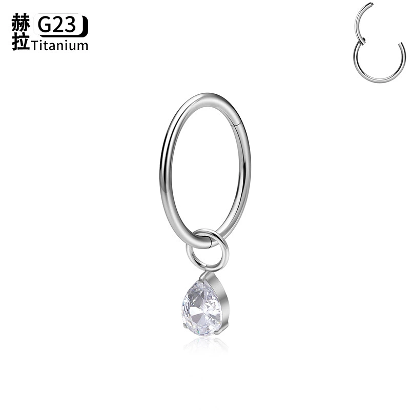 Pendant drop-shaped with zircon, earrings, piercing