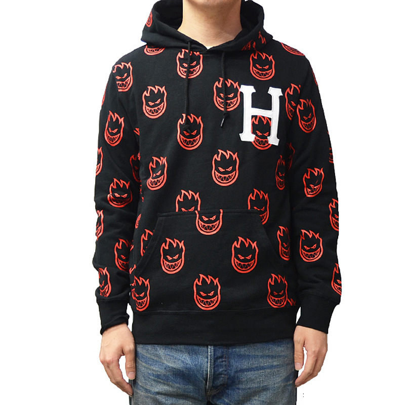 Trendy men's hip-hop American skateboard full print Little Fire Man street dance hooded casual hoodie_voghion.com