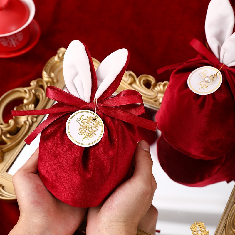 Nueva bolsa de dulces de terciopelo de orejas de conejo caja de regalo caja de dulces de boda caja de dulces de boda dama de honor regalo creativo