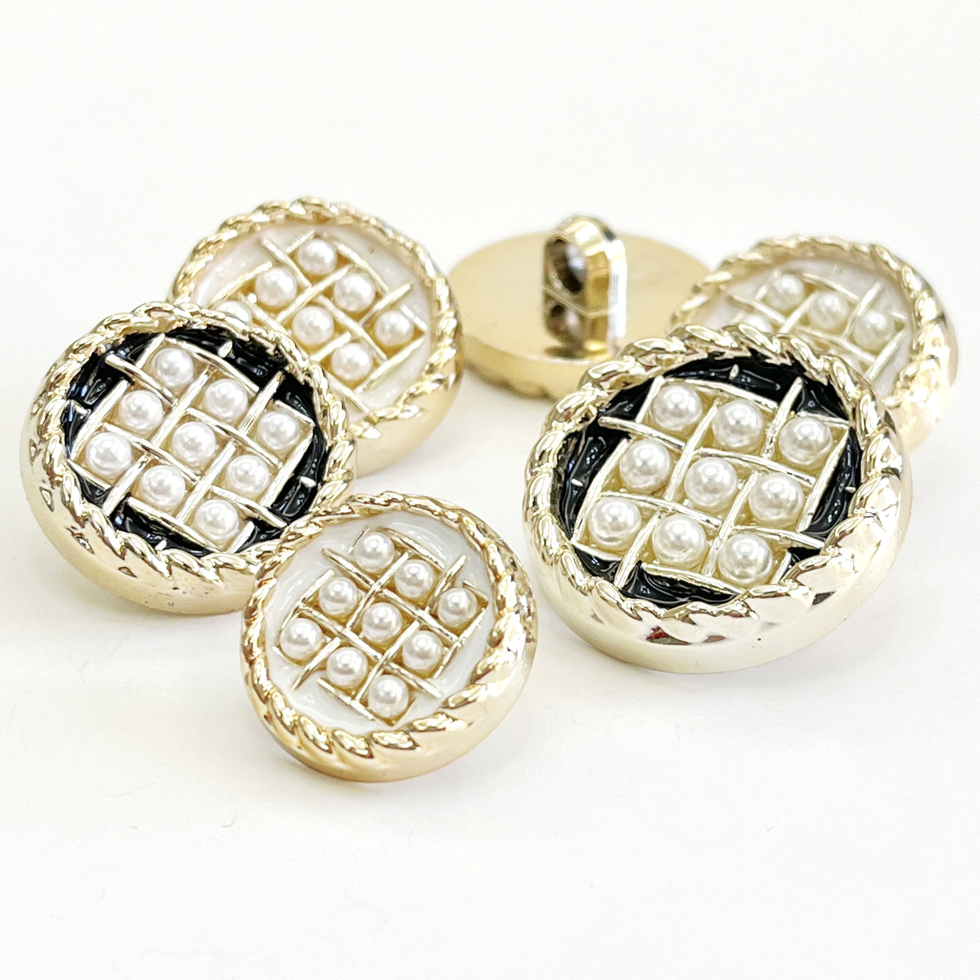 塑料复古小香风珍珠纽扣上衣扣子装饰点油金色擦黑粗花呢外套大衣