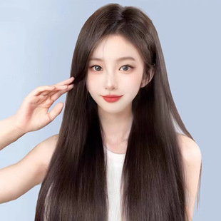 Front Lace Wig Real Human Hair Full Real Hair Mid-Character Black Bangs Long Straight Natural Seamless Full Head Cover
