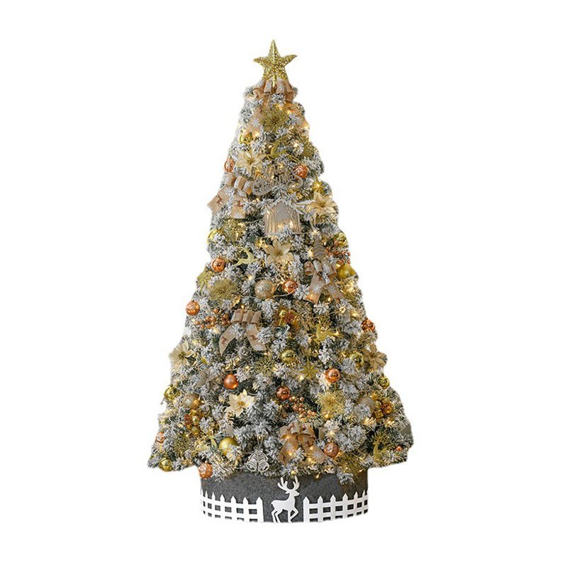 Nuevo árbol de Navidad con nieve artificial de 2.1 metros de Gangheng para uso doméstico, conjunto de árbol de Navidad con luces y decoraciones de nieve que caen.