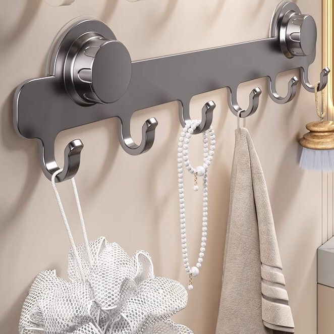 High-End Punch-Free Door Hooks, Clothes Hangers, Bathroom Kitchen Row Hooks, Wall-Mounted Iron Five-Hook Strong Suction Cups
