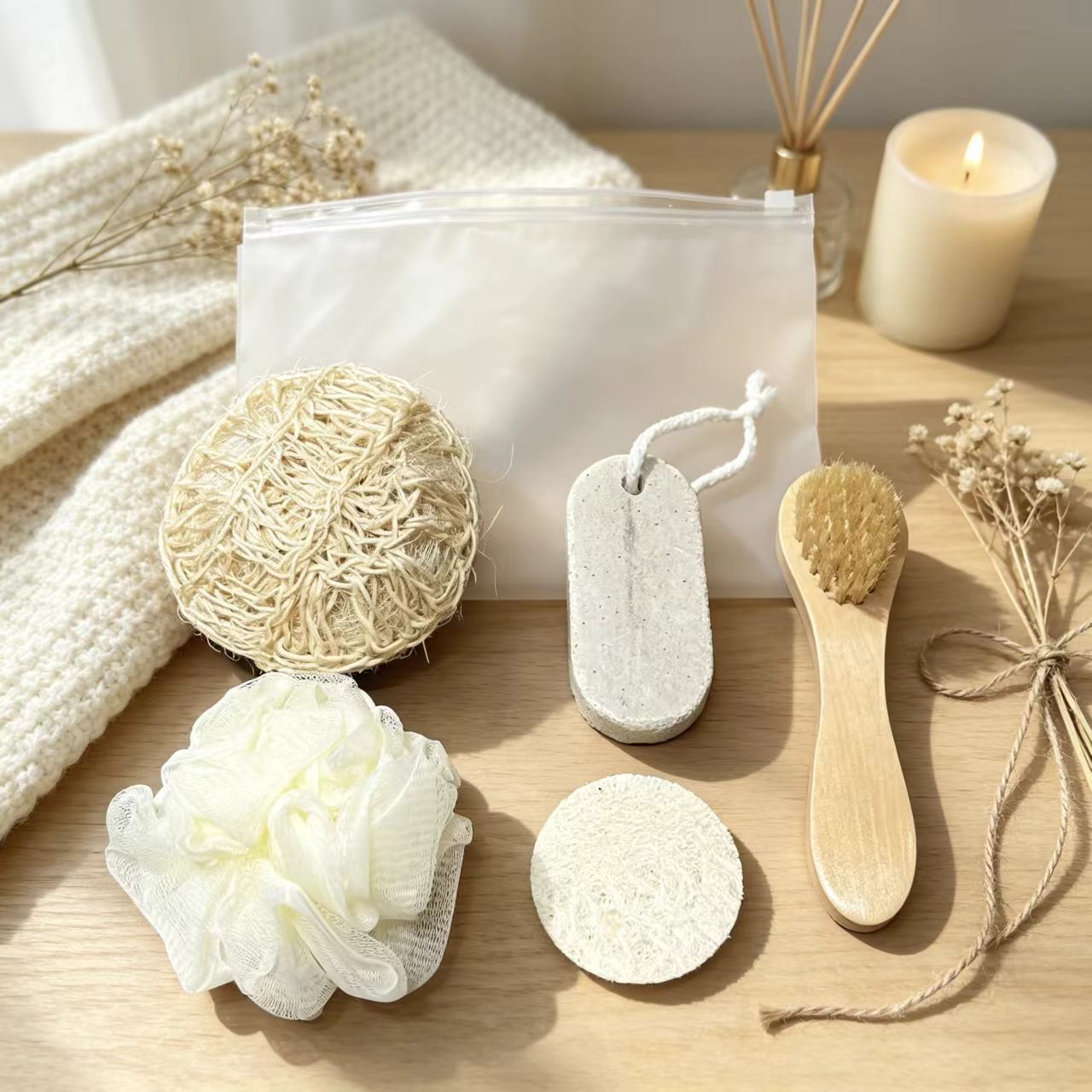 Set de Baño de Madera con Corazón de Madera de Masaje para Baño y Regalo