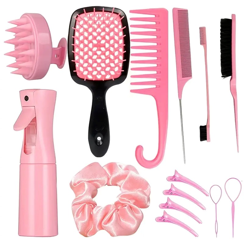 Temu cepillo de lavado de cabello botella de pulverización continua peinado de punta de cola peinado vacío peinado estilo peinado de cabello conjunto de cabello