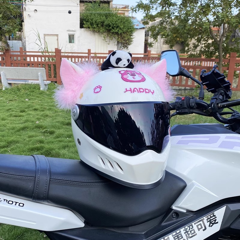 Helmet Decoration Fluffy Pink and White Fox Ears Motorcycle Electric Vehicle Ski Helmet