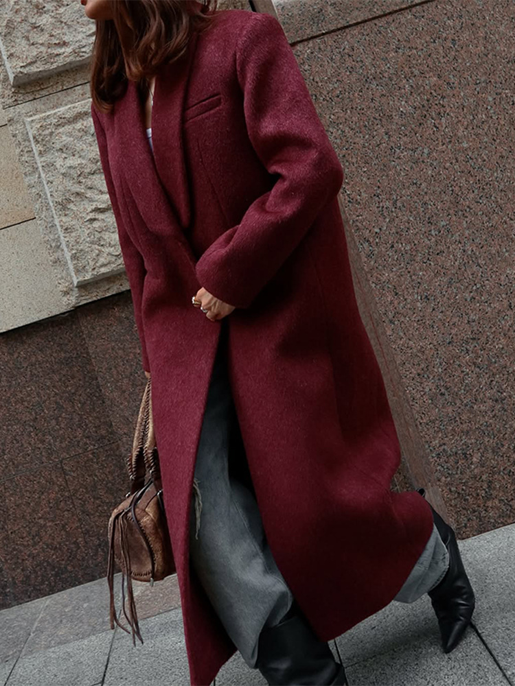 Abrigo Largo de Lana para Mujer de Poliéster, Con Solapa, para Otoño e Invierno image 3