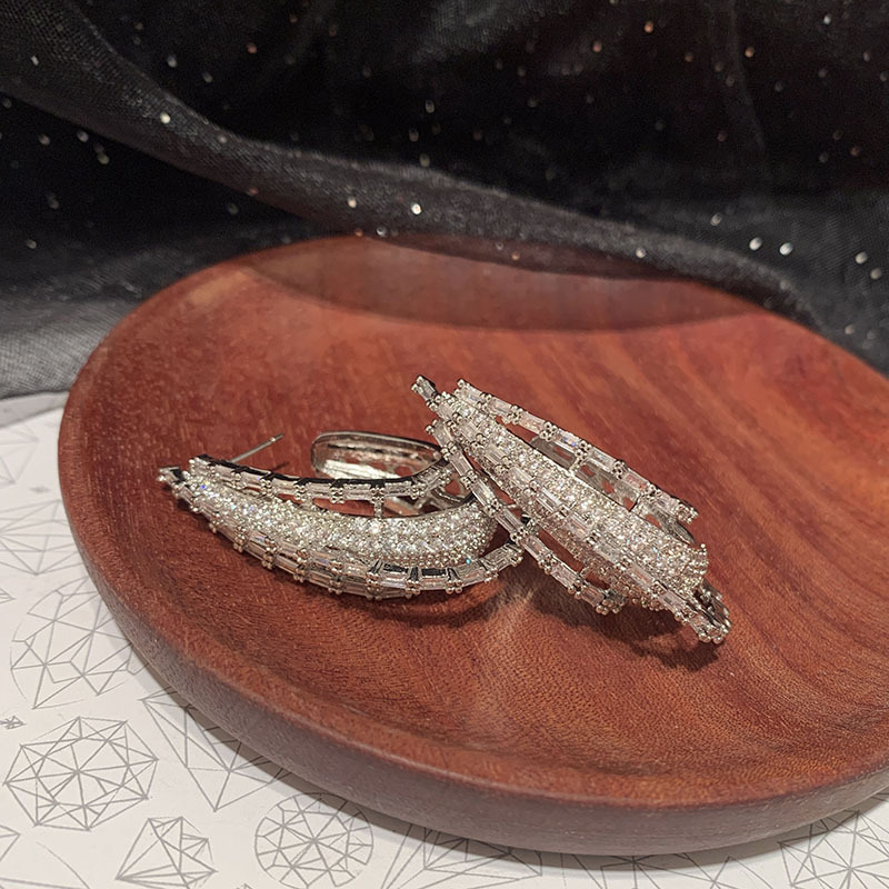 fashion oval zircon multi-layer three-dimensional copper hoop earrings wholesale