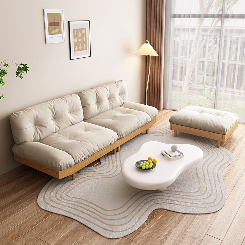 Japanese solid wood cloud sofa living room simple Nordic log style double three person small apartment fabric sofa
