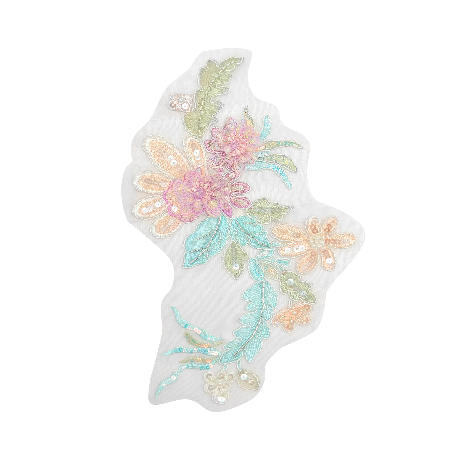 Flores de poliéster bordadas de paleta de flores gradiente decoración cheongsam vestido vestido accesorios de ropa malla