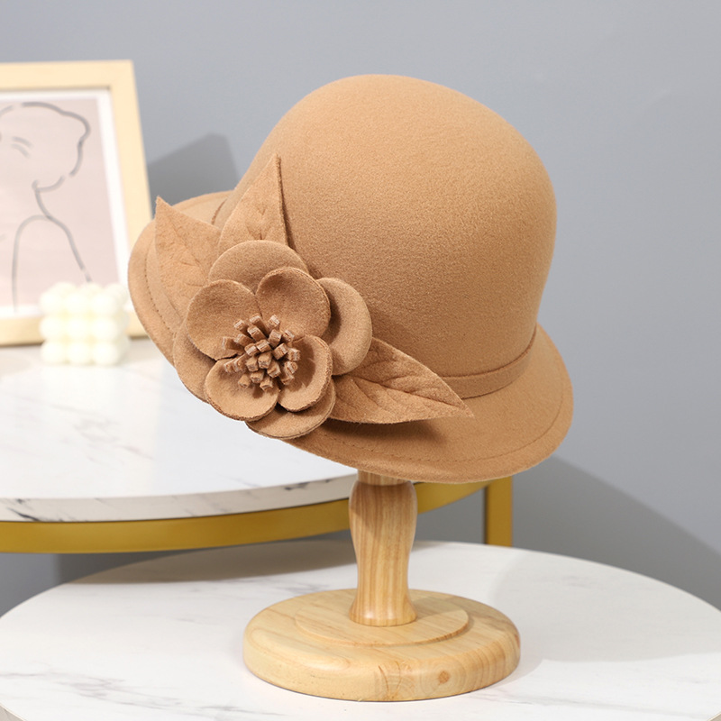 2023 new arrival hat women's autumn and winter british wool basin hat fashion flower fisherman hat warm felt hat