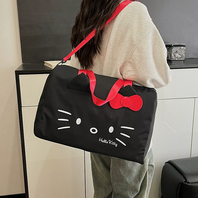 Hello Kitty, дорожная сумка, симпатичная мультяшная вместительная сумка на одно плечо с бантом, ручная сумка через плечо, спортивная сумка