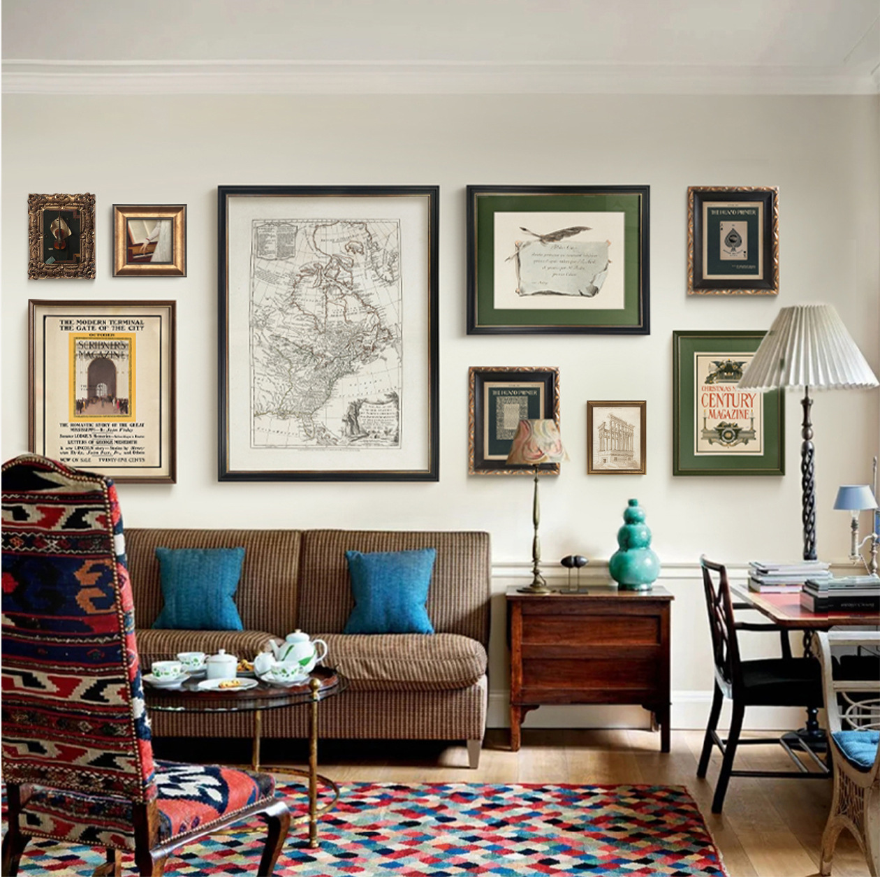 American Retro Living Room Sofa Background Wall Decor Art Light Luxury Modern Restaurant Combination Painting Wall Hanging Artwork Wall Mural