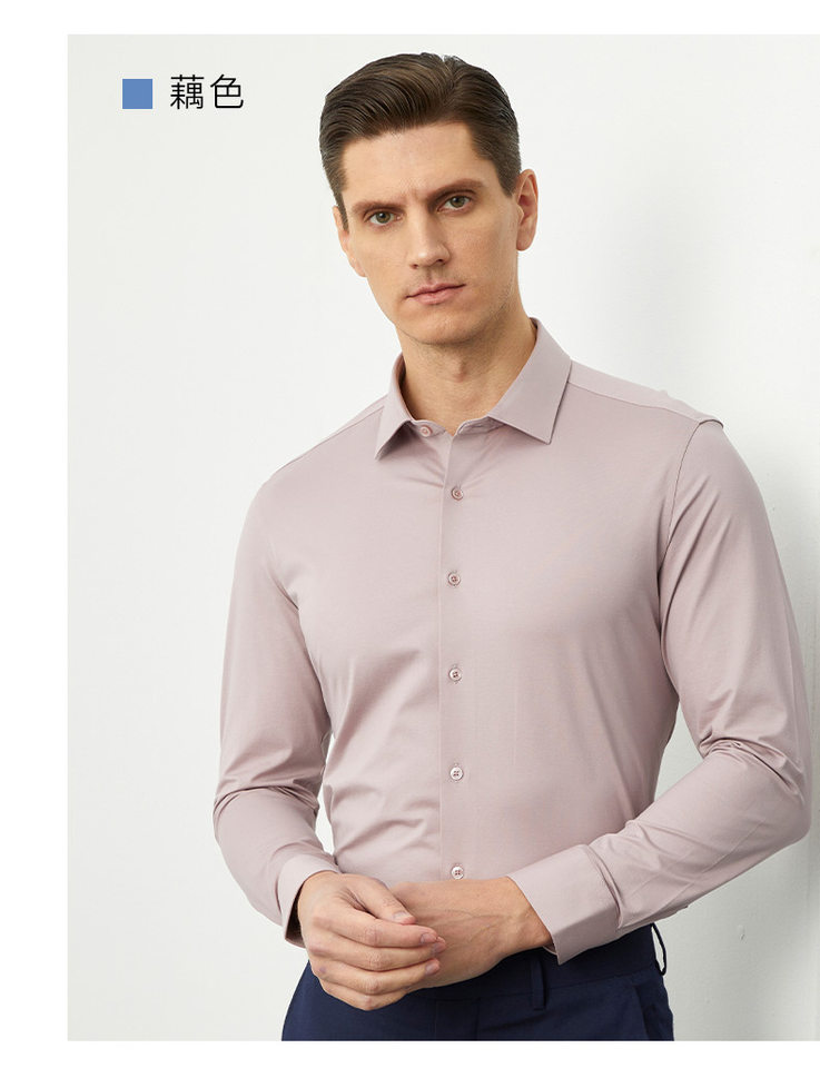 Áo sơ mi nam dài tay dệt kim cotton co giãn cao cấp thoáng khí — Màu Xanh nước biển-dài tay nam-cổ vuông, Màu củ sen-dài tay nam-cổ vuông, Màu xanh ngọc lam-dài tay nam-cổ vuông, Đen-Dài tay-Nam-cổ vuông chi tiết 18