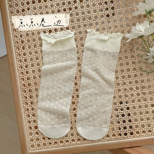 Three pairs of children's ultra-thin heelless socks for summer, breathable ice silk lace socks for girls, breathable mesh pile socks