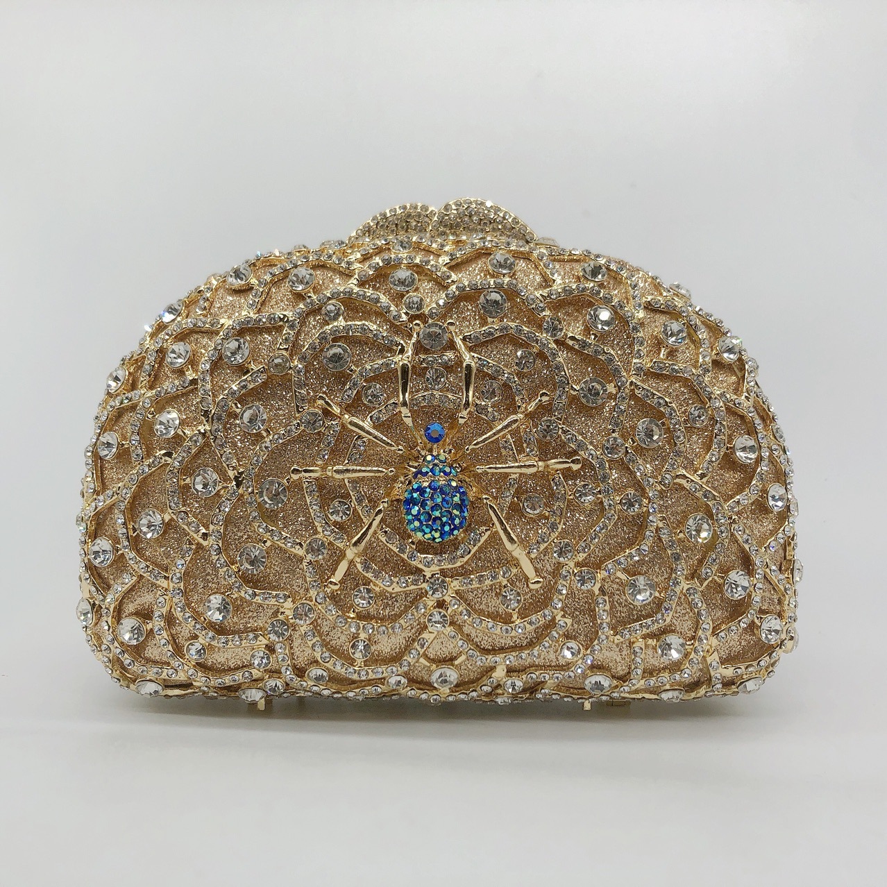 Túi clutch nữ hình nhện kim loại đính đá dạ tiệc phong cách Âu Mỹ — Màu vàng chi tiết 3