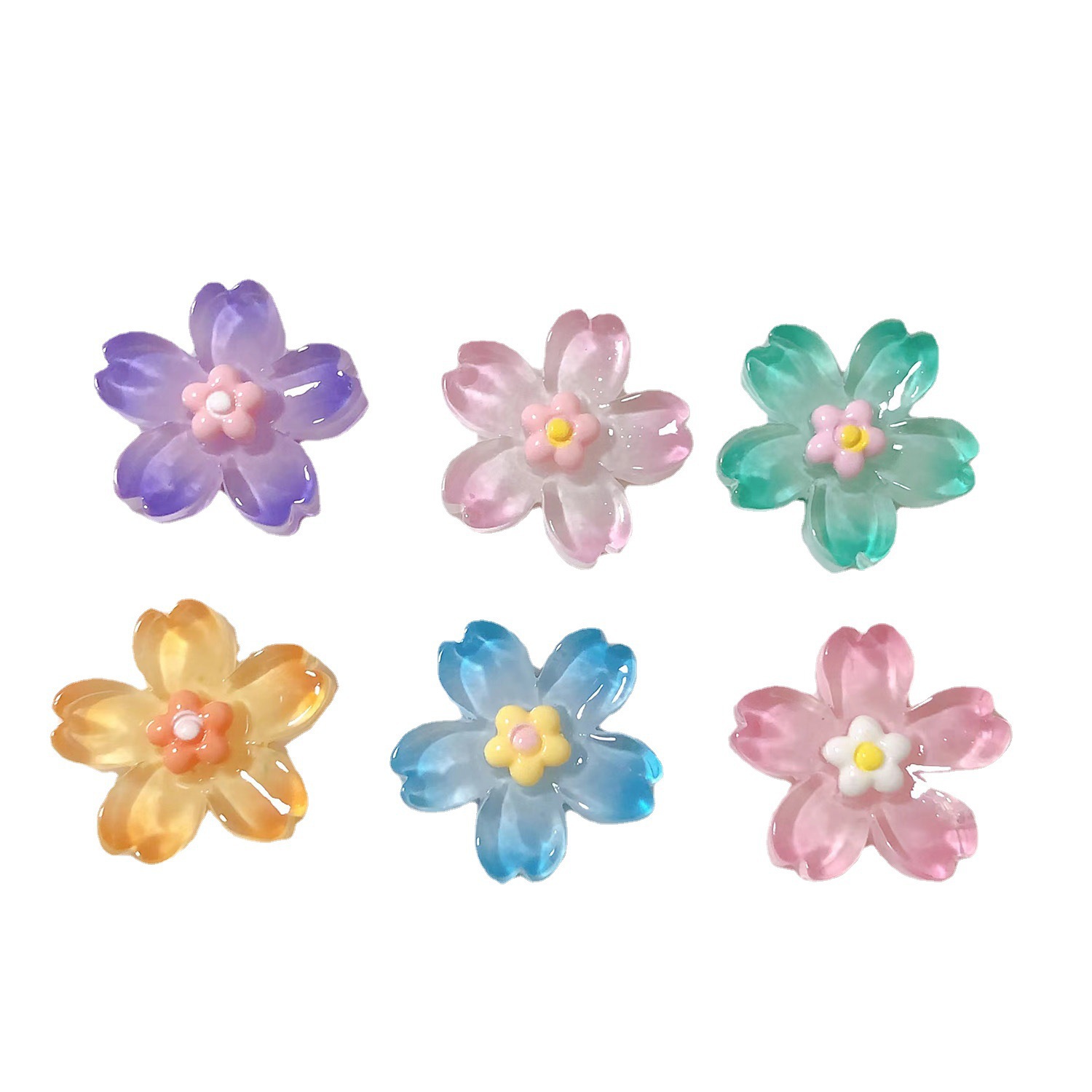Serie de flores luminosas accesorios de material de resina bricolaje horquilla accesorios para el cabello refrigerador pegatina decoración doble color Flor al por mayor