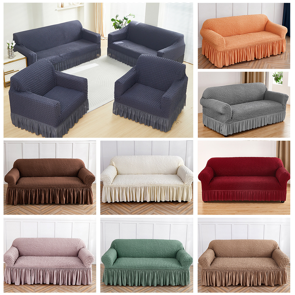 Cross-border Seersucker falda sofá cubierta combinación traje de color sólido todo incluido cubierta elástica sofá cubierta protectora cuatro estaciones Universal