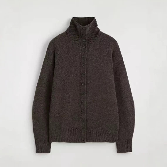 BM&MD&ZA early autumn new women's fashion multi-button cardigan with high collar, versatile and stylish knitted jacket