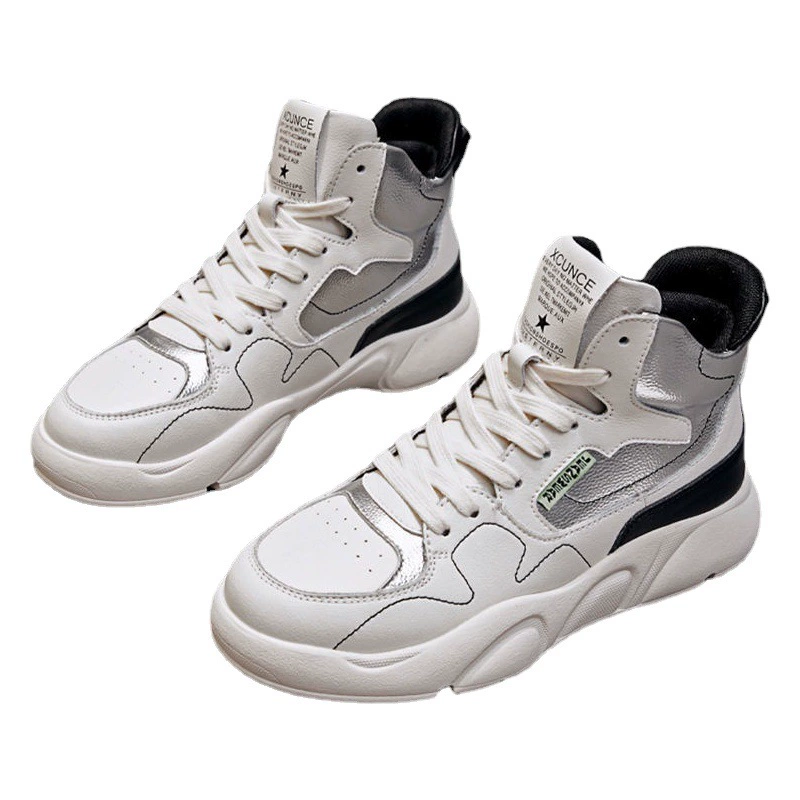 Белые женские туфли из натуральной кожи, популярные кроссовки в корейском стиле на осень и зиму 2025 года, универсальные женские туфли на плоской подошве с высоким берцем для спорта и отдыха.